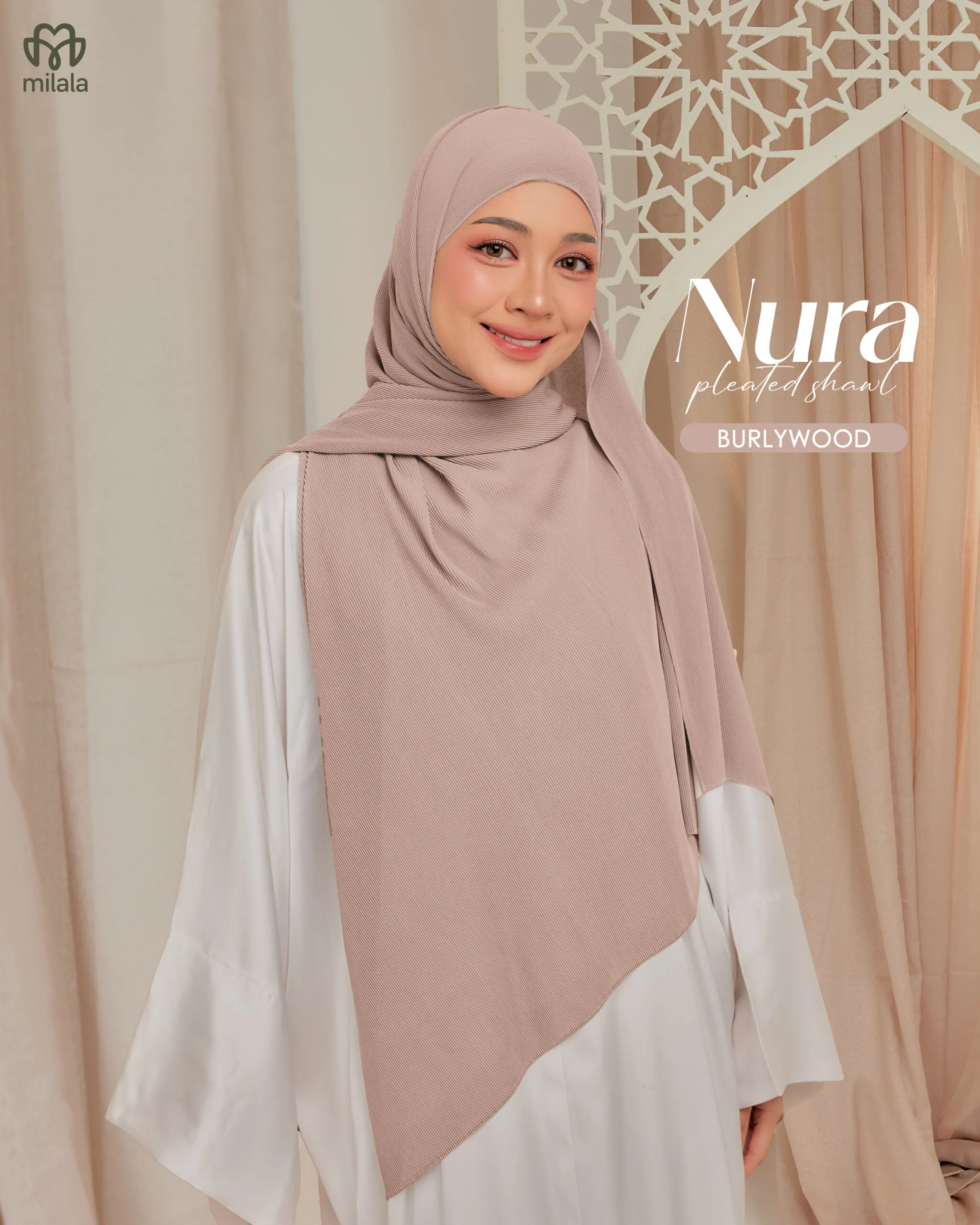 NURA PLEATED SHAWL(PLAIN EDITION)- BURLYWOOD
