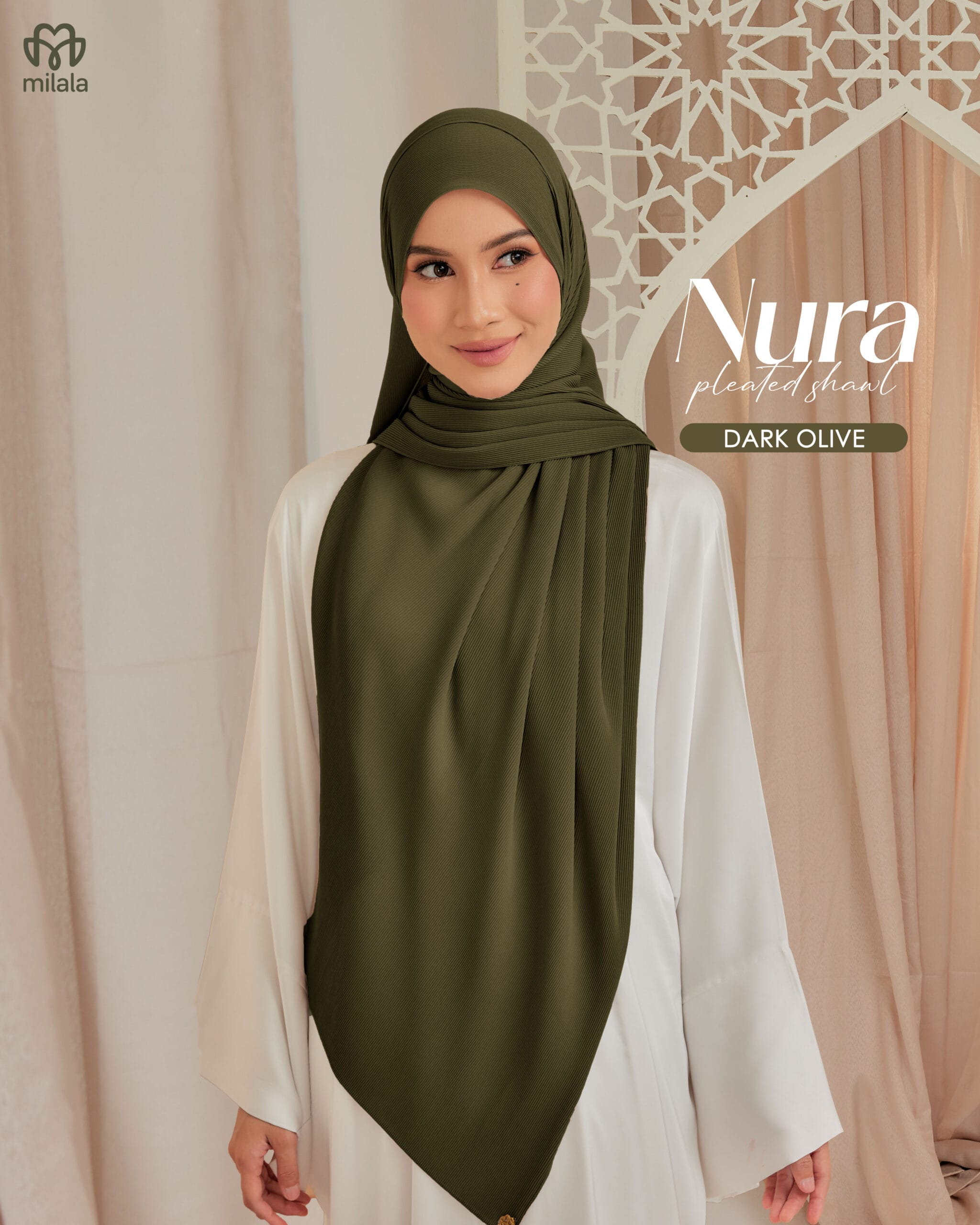 NURA PLEATED SHAWL - DARK OLIVE