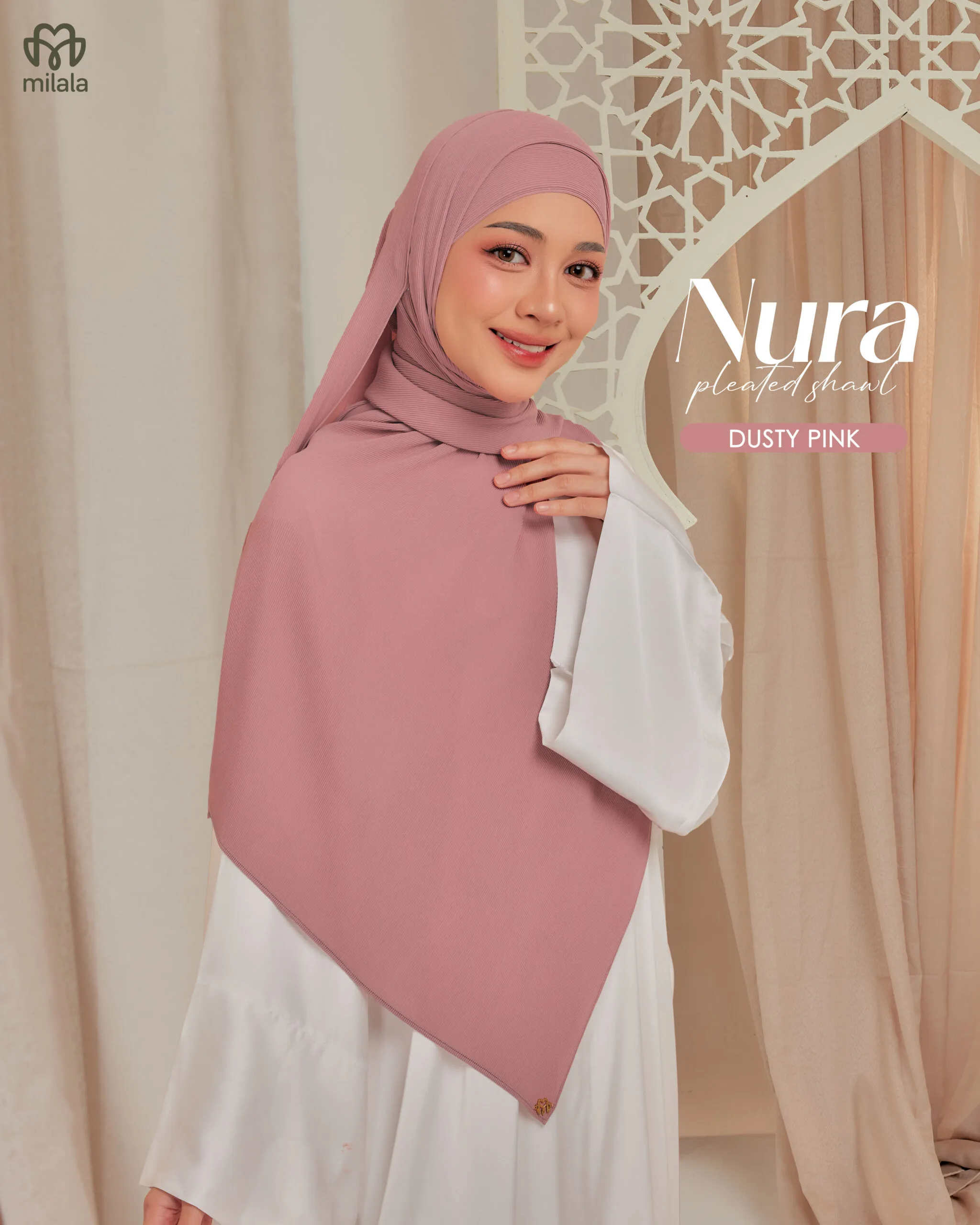 NURA PLEATED SHAWL(PLAIN EDITION)- DUSTY PINK