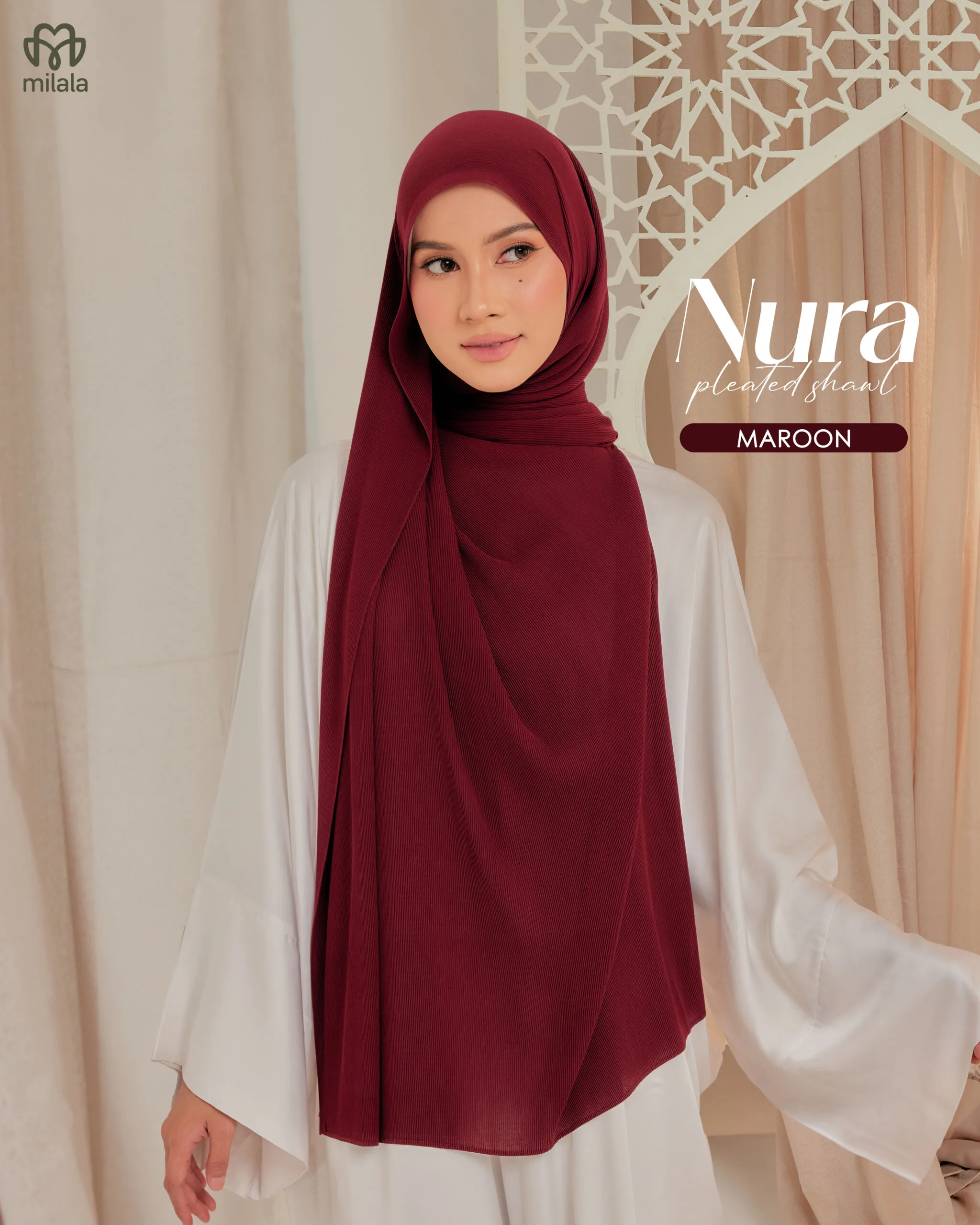 NURA PLEATED SHAWL(PLAIN EDITION)- MAROON