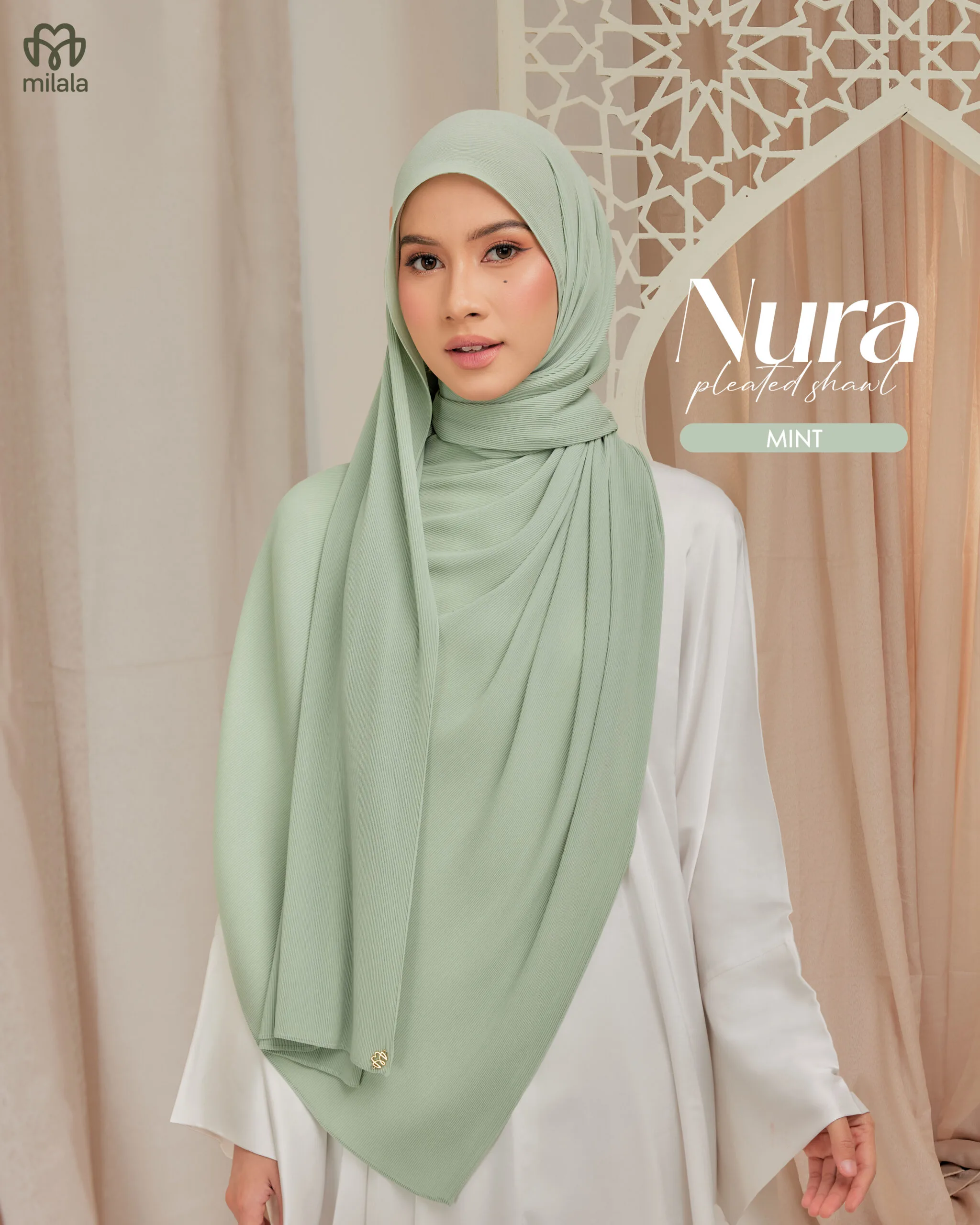 NURA PLEATED SHAWL(PLAIN EDITION)- MINT