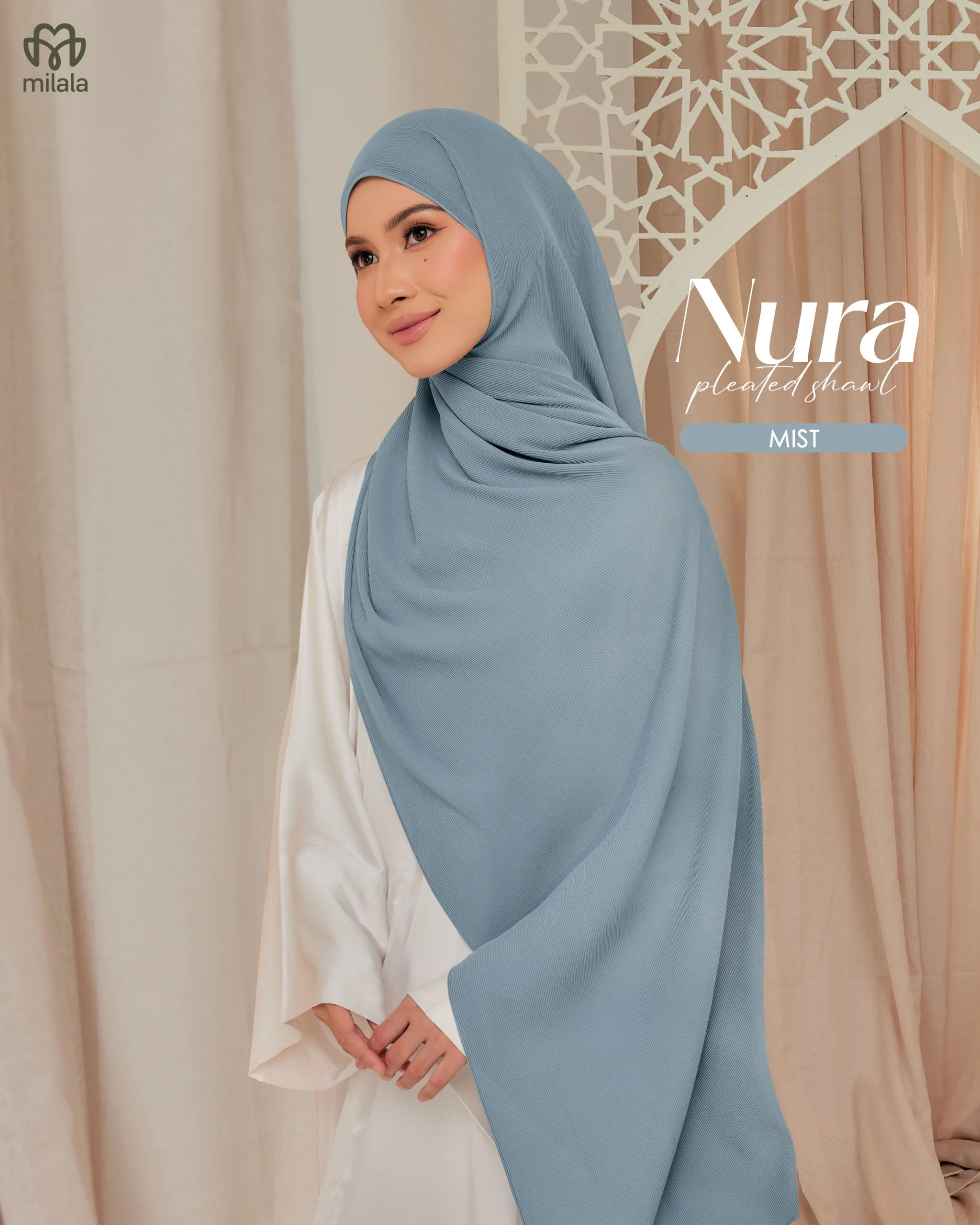 NURA PLEATED SHAWL(PLAIN EDITION)- MIST