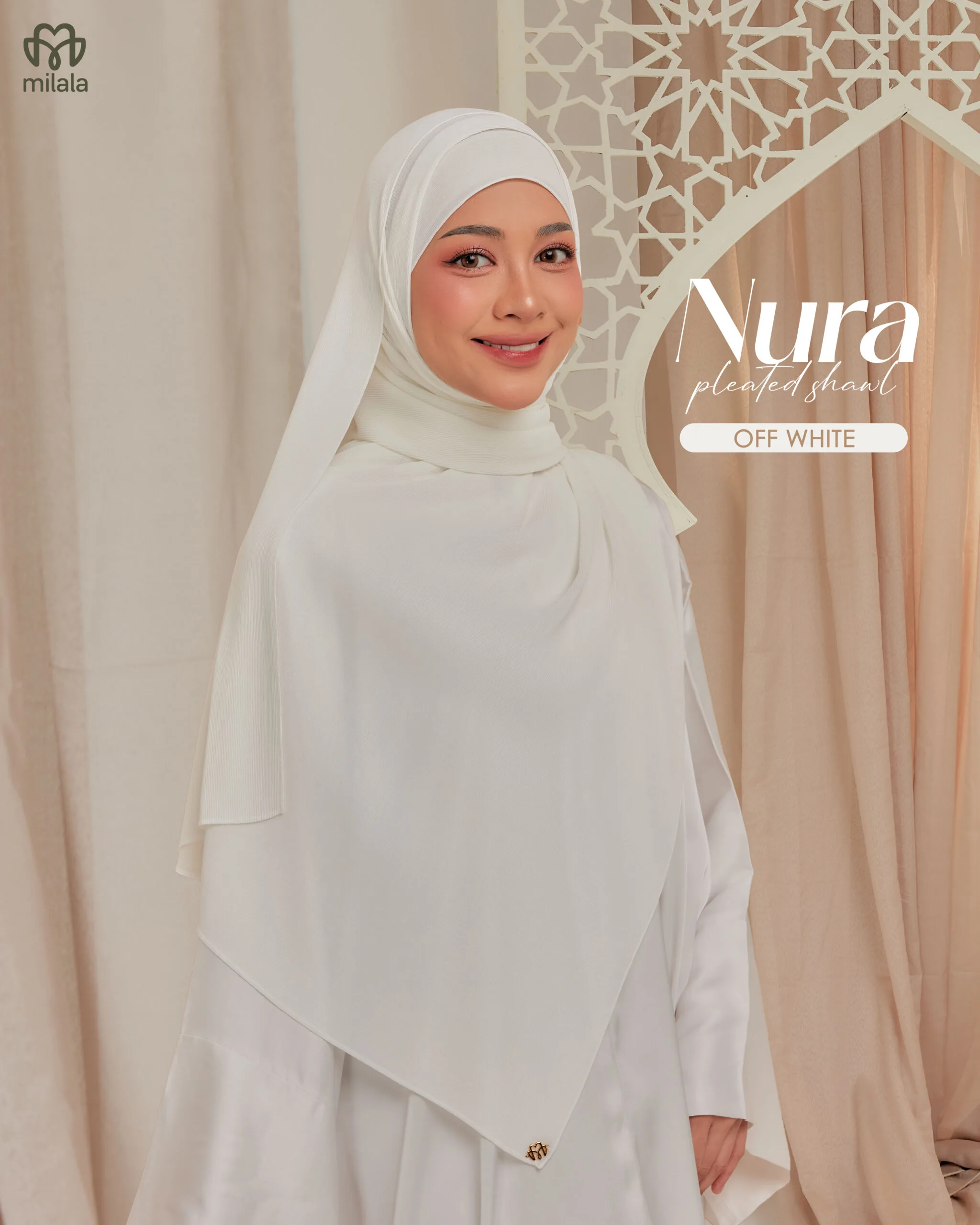NURA PLEATED SHAWL(PLAIN EDITION)- OFFWHITE