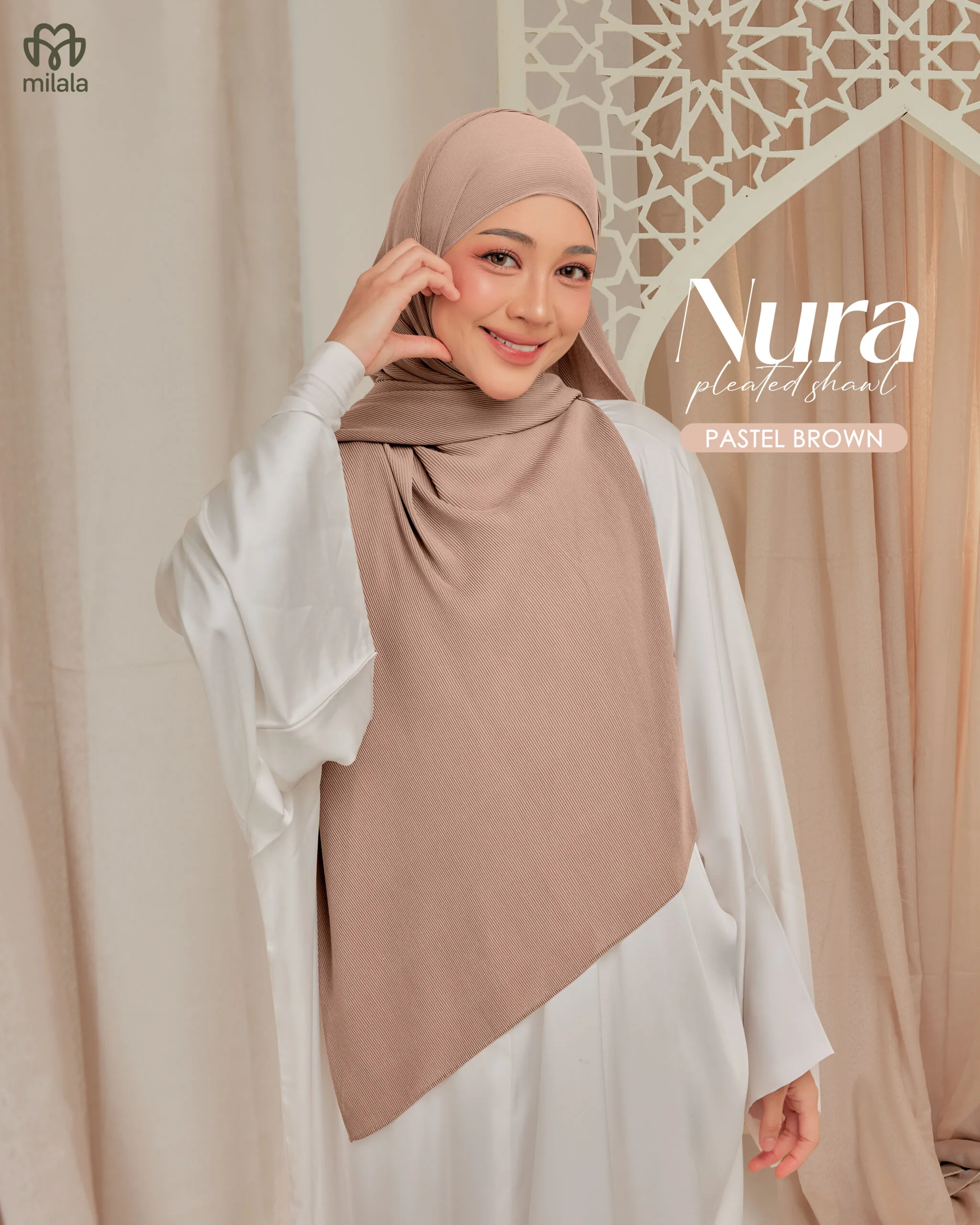 NURA PLEATED SHAWL(PLAIN EDITION)- PASTEL BROWN