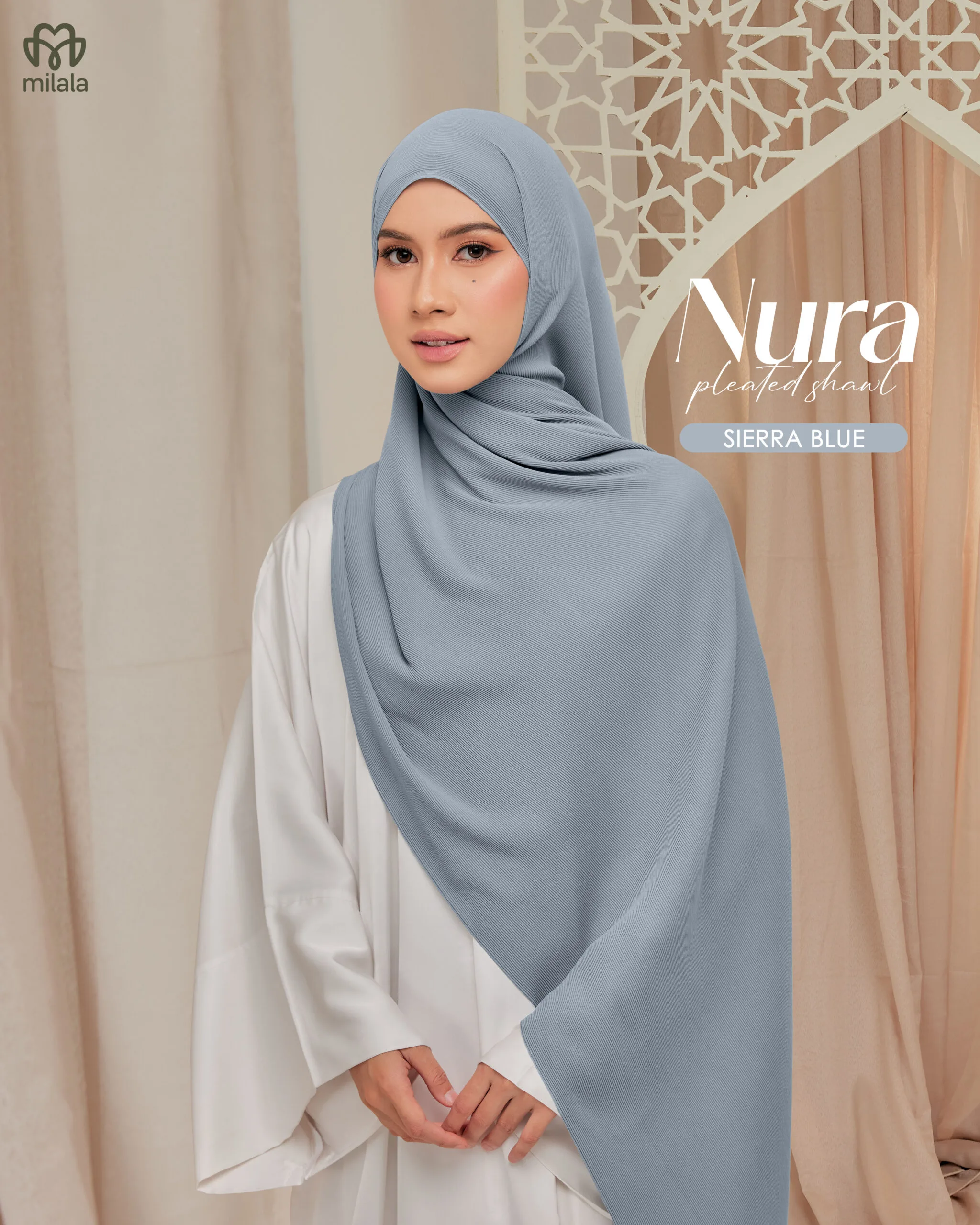 NURA PLEATED SHAWL(PLAIN EDITION)- SIERA BLUE