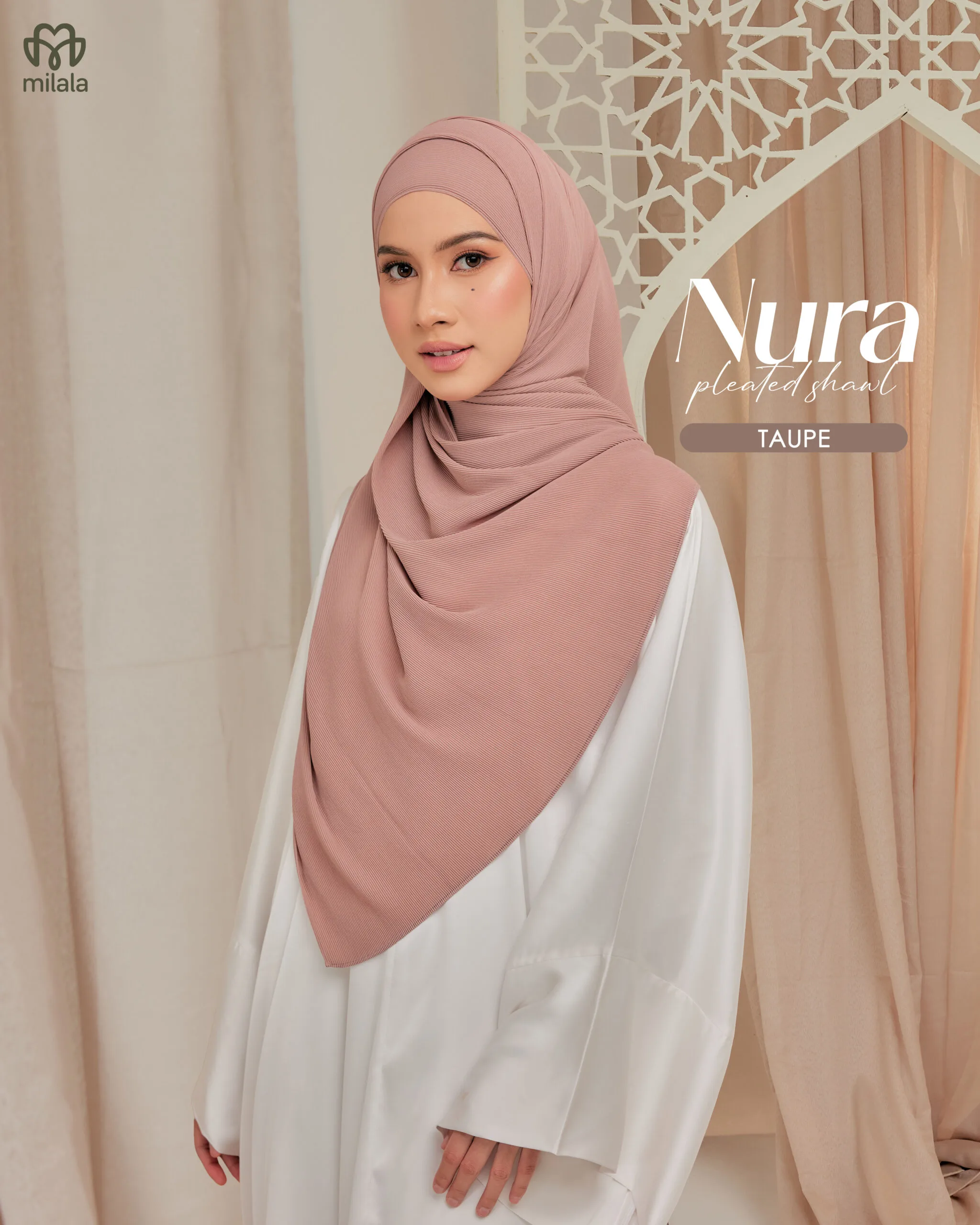 NURA PLEATED SHAWL(PLAIN EDITION)- TAUPE