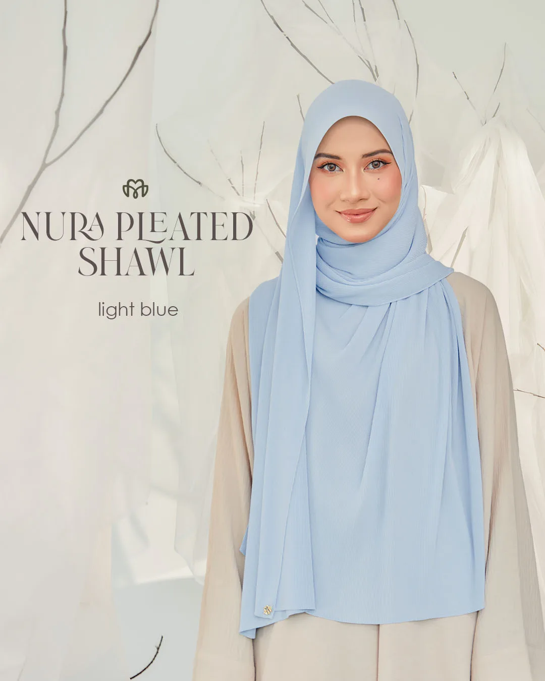 NURA PLEATED SHAWL(PLAIN EDITION)- LIGHT BLUE
