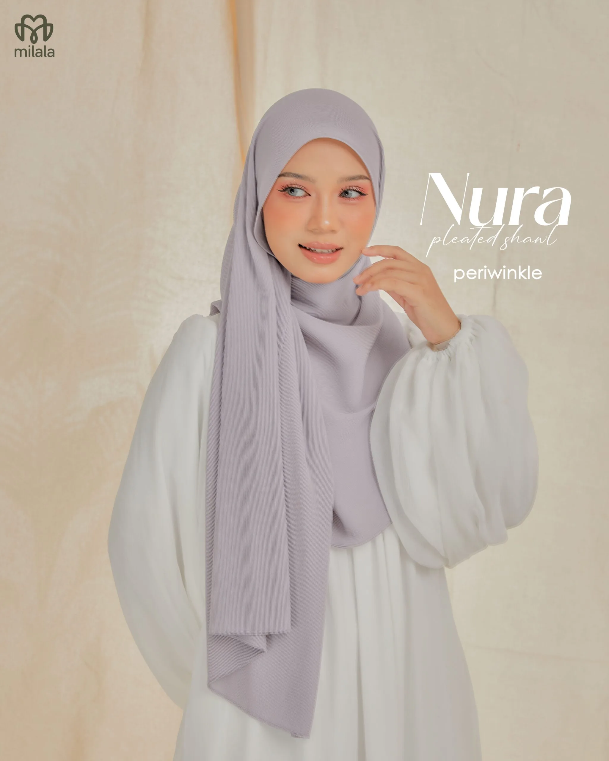 NURA PLEATED SHAWL(PLAIN EDITION)- PERIWINKLE