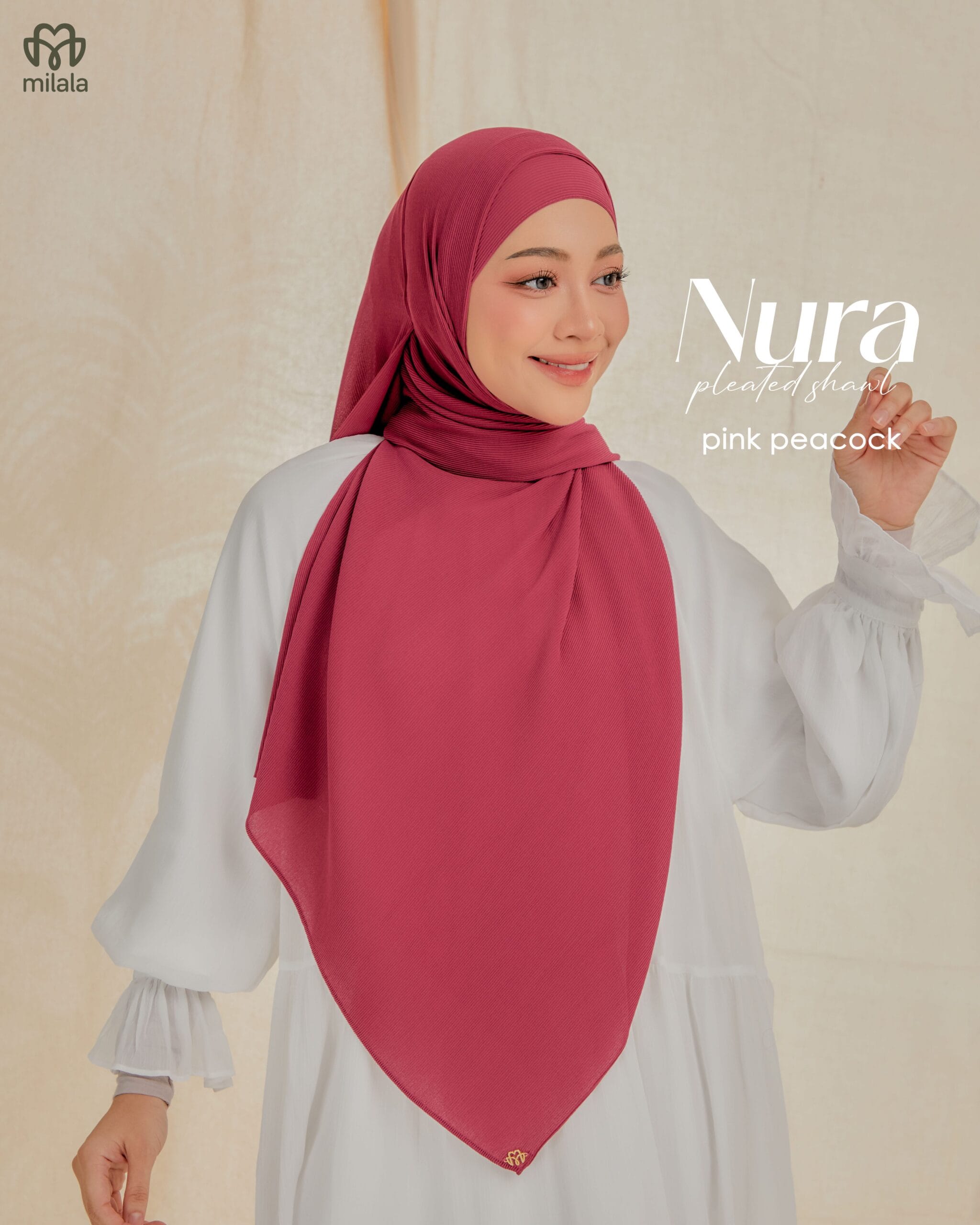 NURA PLEATED SHAWL - PINK PEACOCK