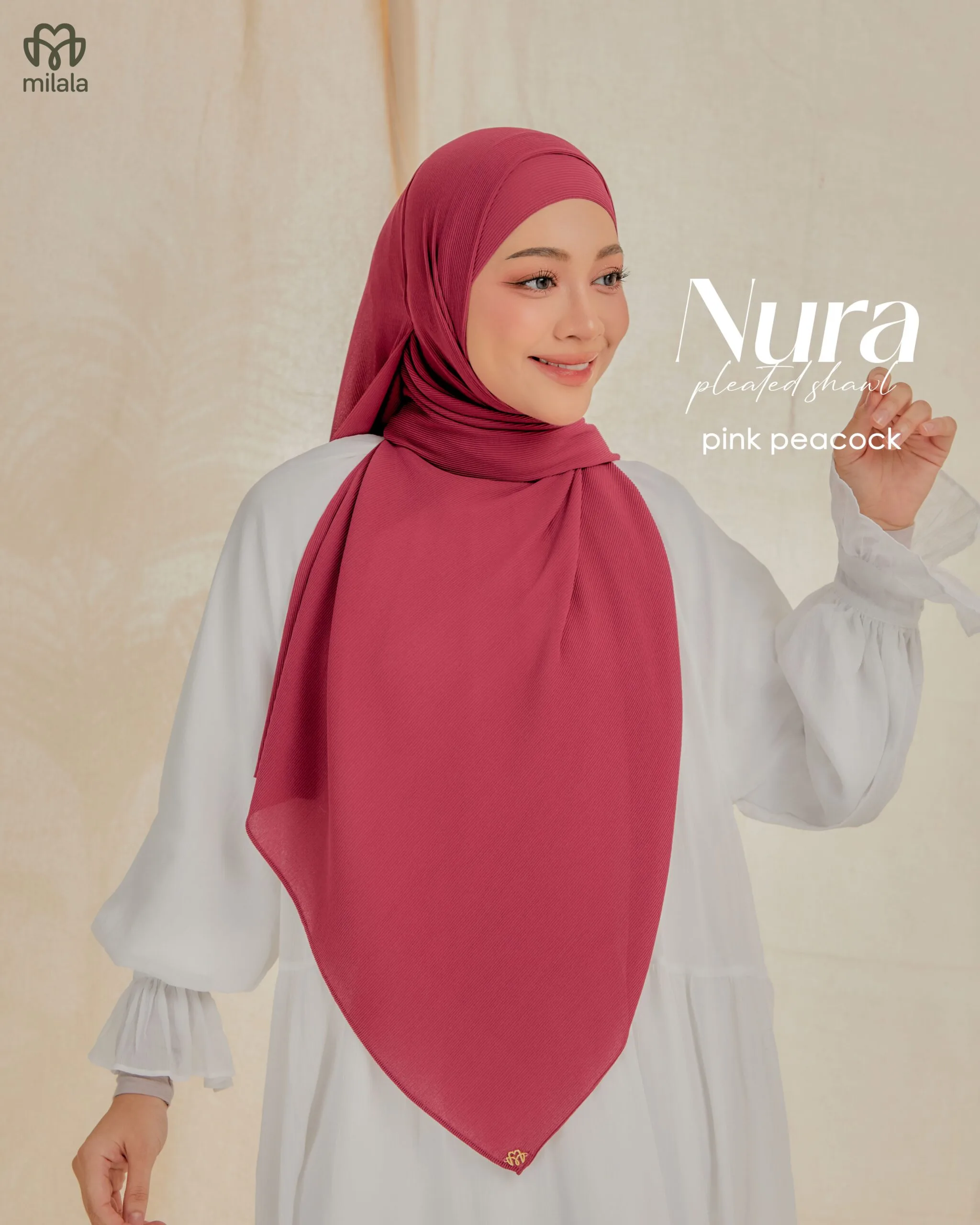 NURA PLEATED SHAWL(PLAIN EDITION)- PINK PEACOCK