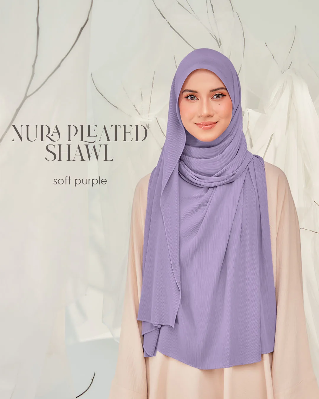 NURA PLEATED SHAWL(PLAIN EDITION)- SOFT PURPLE