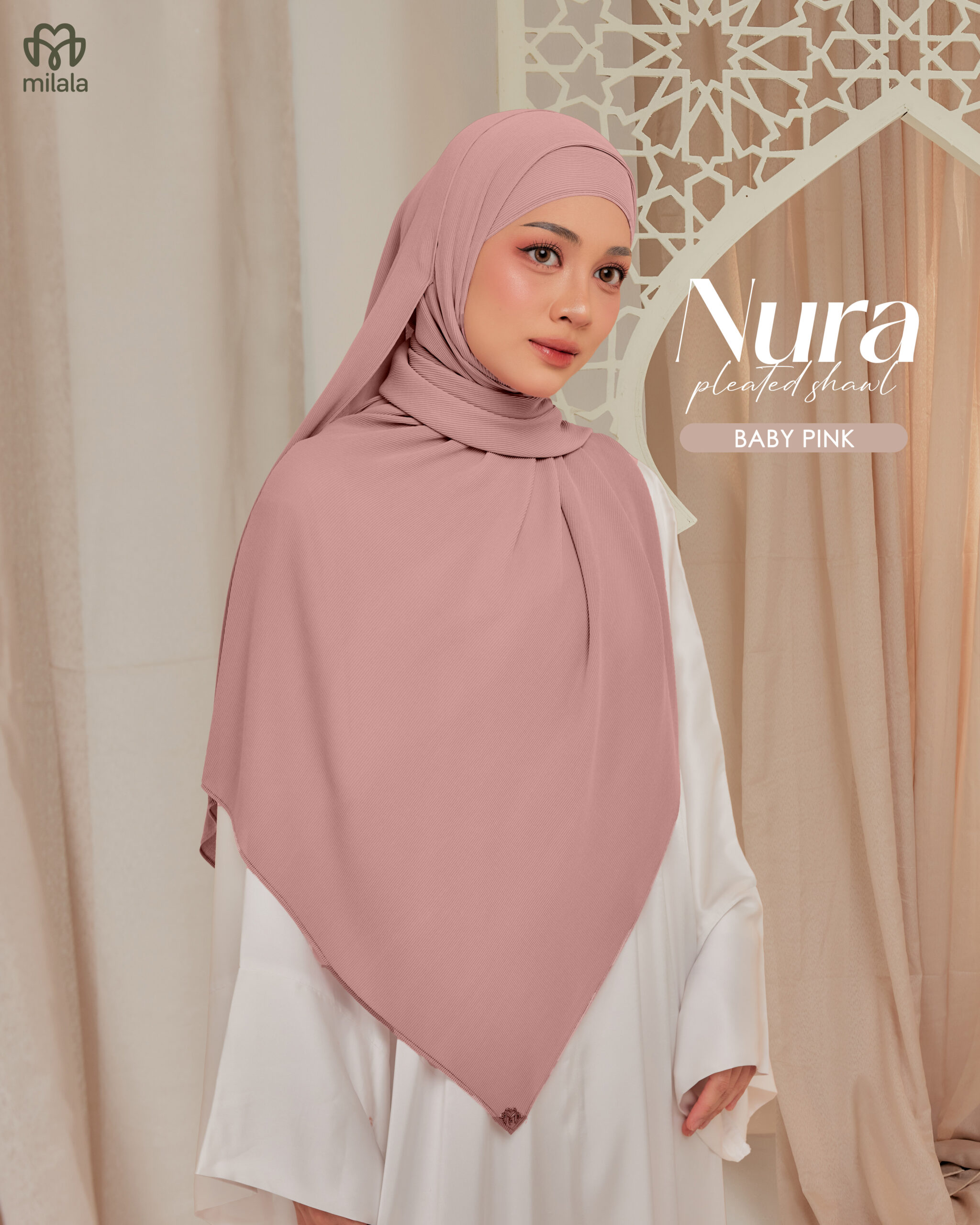 NURA PLEATED SHAWL - BABY PINK