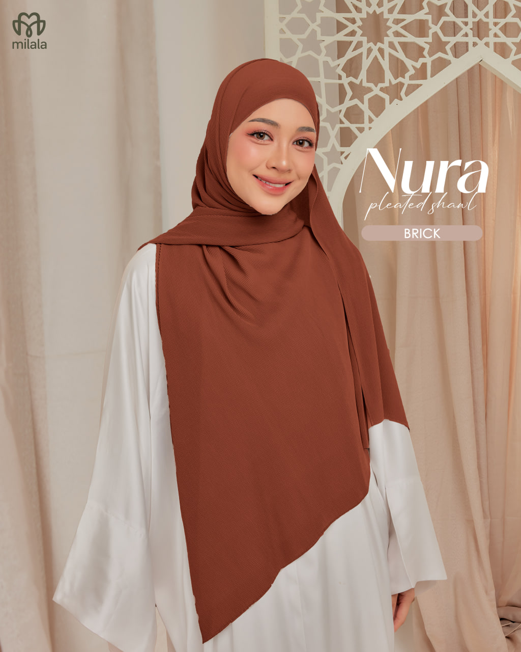 NURA PLEATED SHAWL - BRICK