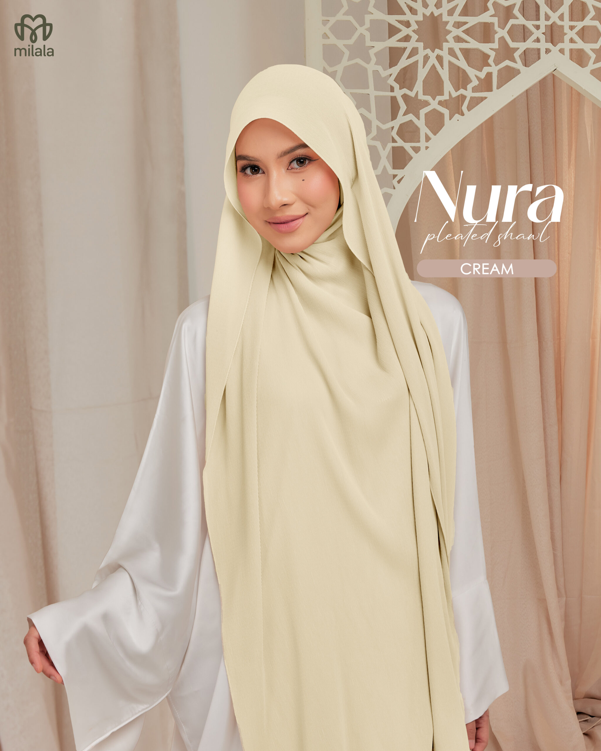 NURA PLEATED SHAWL - CREAM