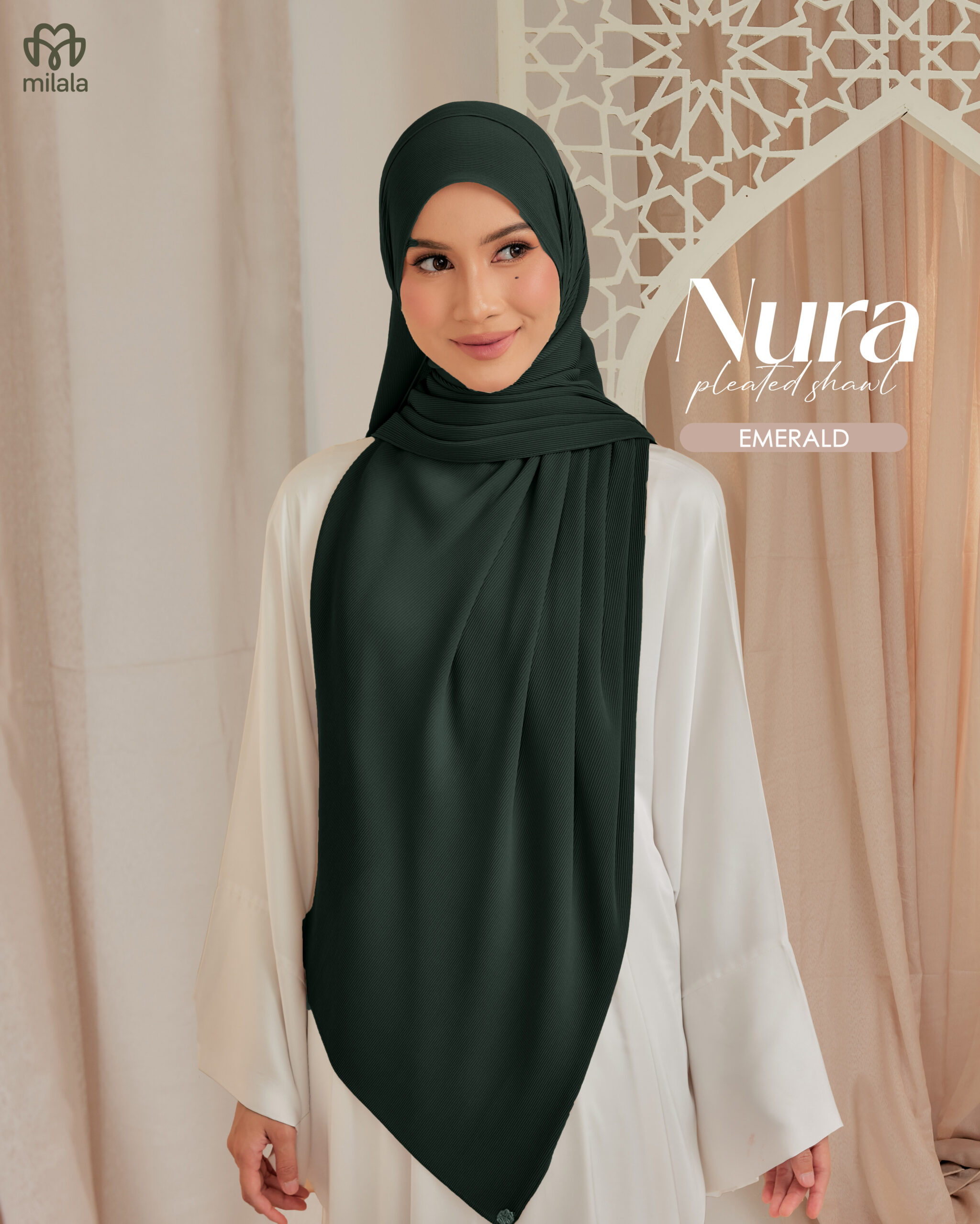 NURA PLEATED SHAWL - EMERALD