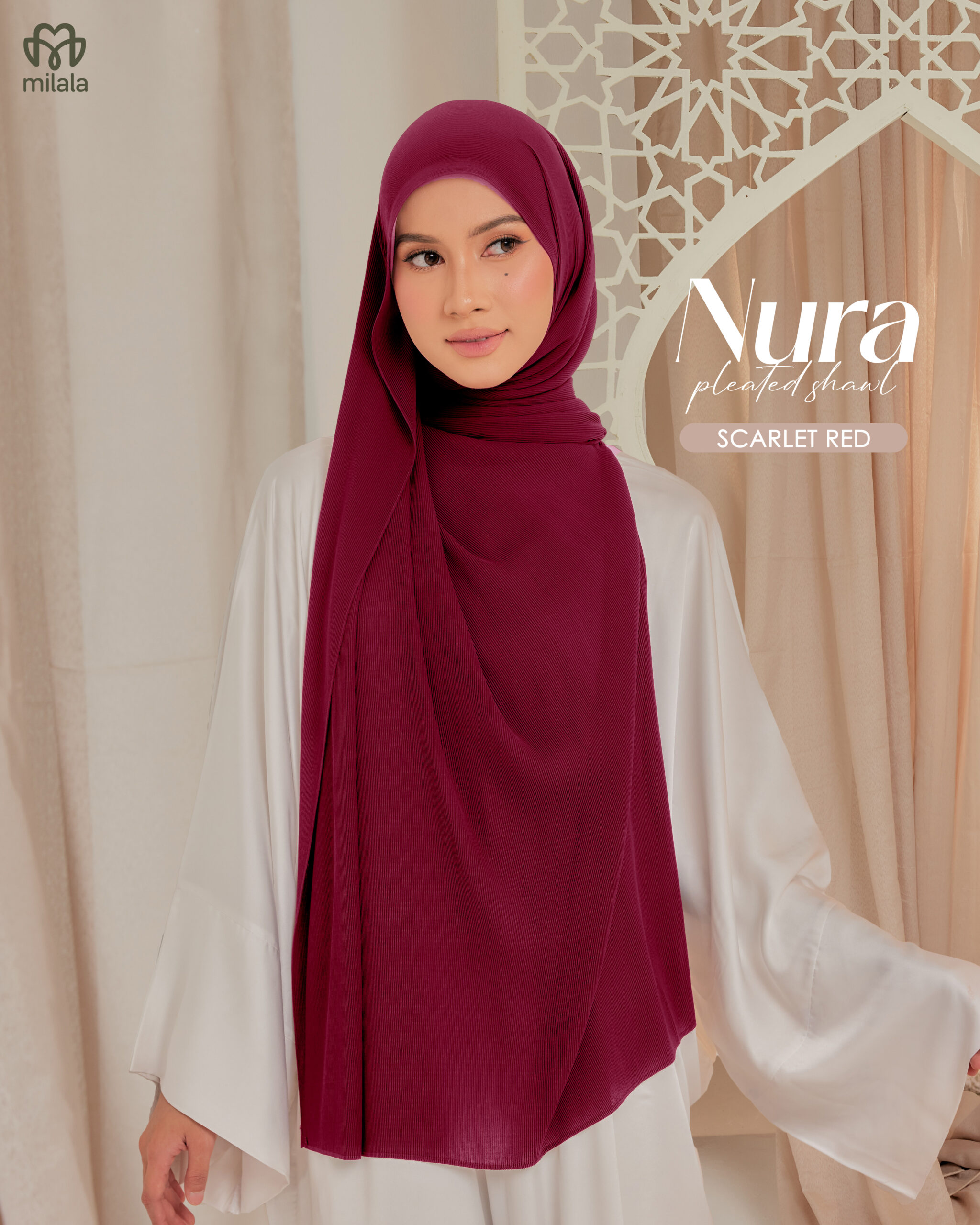 NURA PLEATED SHAWL - SCARLET RED