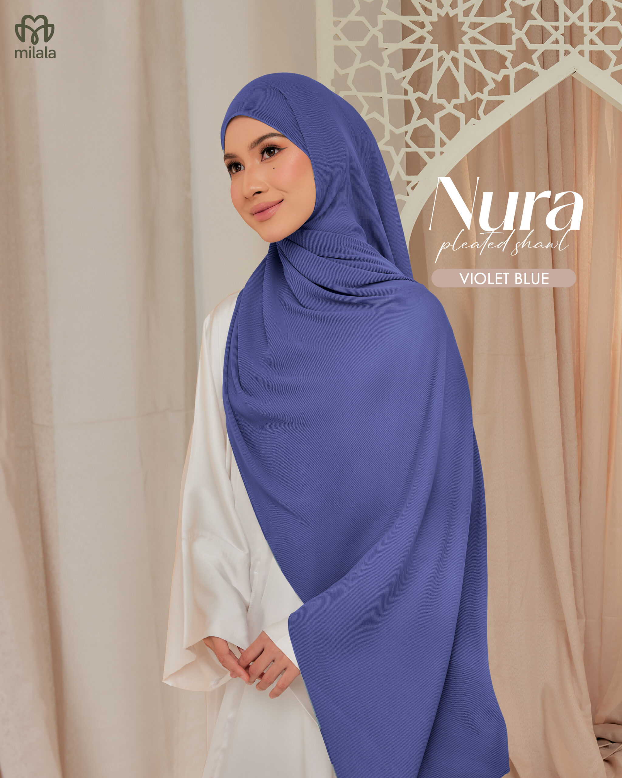 NURA PLEATED SHAWL - VOILET BLUE