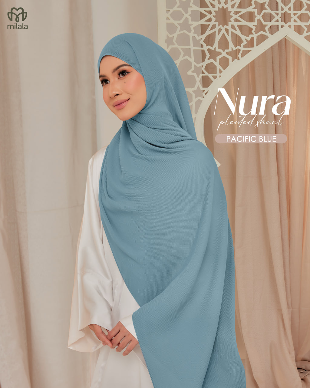 NURA PLEATED SHAWL(PLAIN EDITION)-PACIFIC BLUE